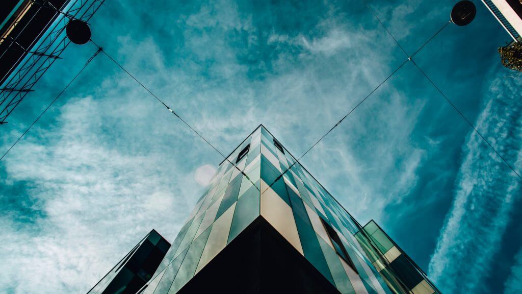 Top of buildings and sky.